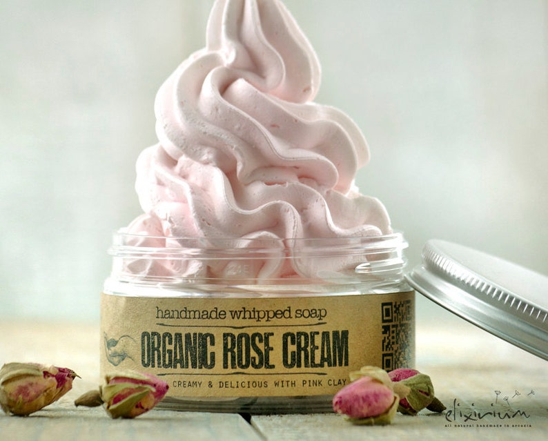 Whipped Soap ORGANIC ROSE Face & Body Handmade Cream Wash. image 1