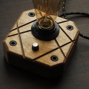 Handmade Wooden Edison Lamp: Steampunk Industrial Night Light