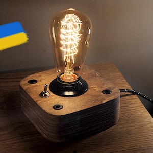 Handmade Wooden Edison Lamp: Steampunk Industrial Night Light