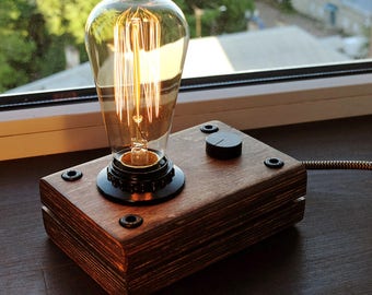 Edison Lamp,Industrial lamp, Steampunk lamp,Wooden Edison Lamp.Retro Edison lamp with dimmer for smooth brightness control