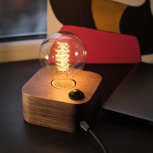 Handmade Wooden Edison Lamp with Dimmer - Retro Table Lamp