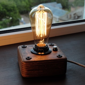 Wooden Edison Lamp Industrial lamp Steampunk lamp  Night Lamp Edison Bulb