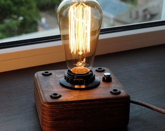 Wooden Edison Lamp Industrial lamp Steampunk lamp  Night Lamp Edison Bulb