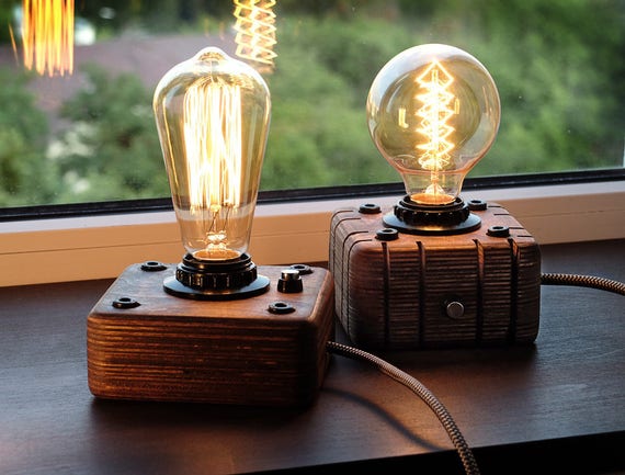 Nuttig wandelen Uitgaand Edison Lamp Industrial Lamp Steampunk Lamp Wooden Edison Lamp - Etsy