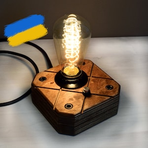 Handmade Wooden Edison Lamp: Steampunk Industrial Night Light