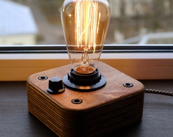 Gradateur de lampe Edison en bois Lampe industrielle Lampe steampunk Veilleuse Edison Bulb