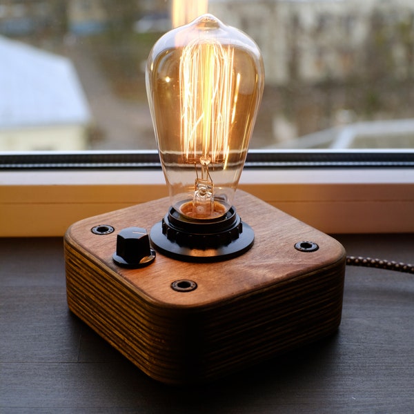 Wooden Edison  Lamp Dimmer Industrial lamp Steampunk lamp Night Lamp Edison Bulb