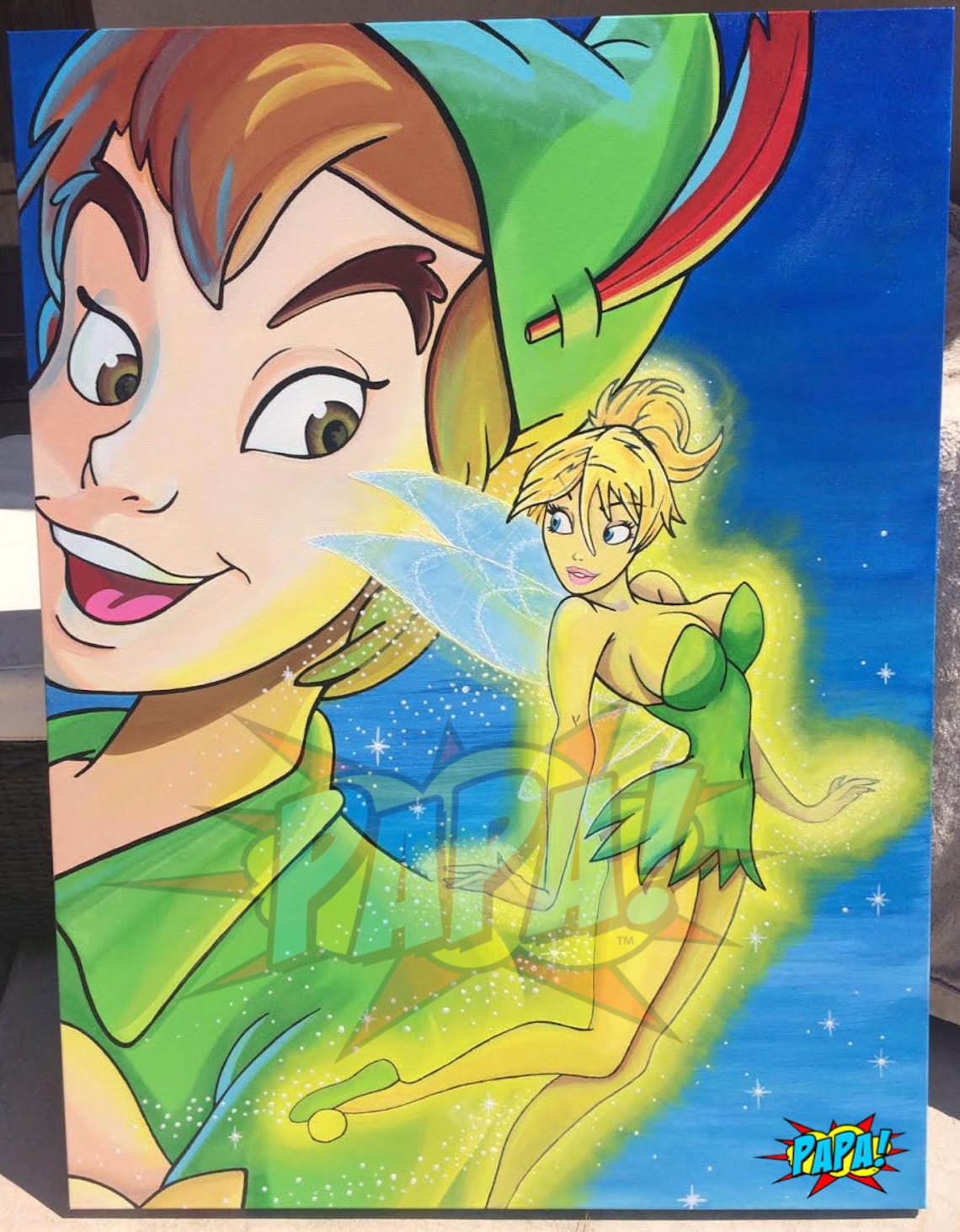 Sexy Tinker Bell with Peter Pan Disney Pop art painting by Etsy