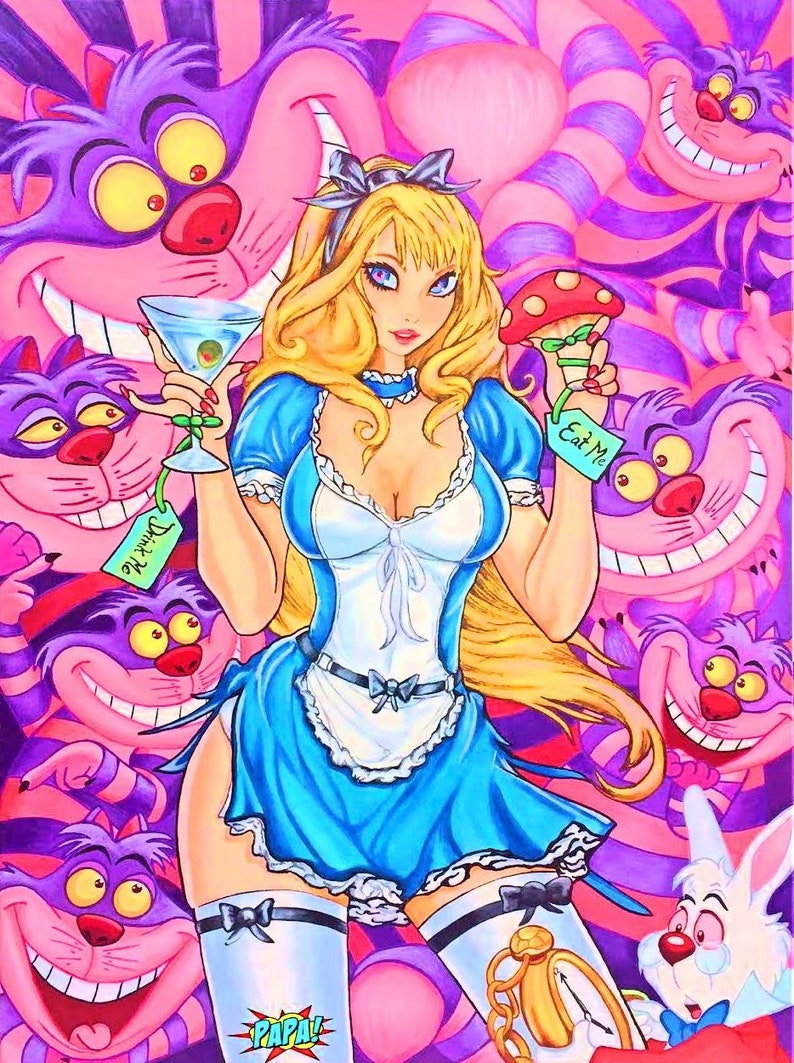 Sexy Disney Alice im Wunderland mit Cheshire Katze 8"X10" Gerahmt...