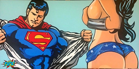 Sexy Nude Girl Wonder Woman with Superman 'Spring Break' pop art by PAPA