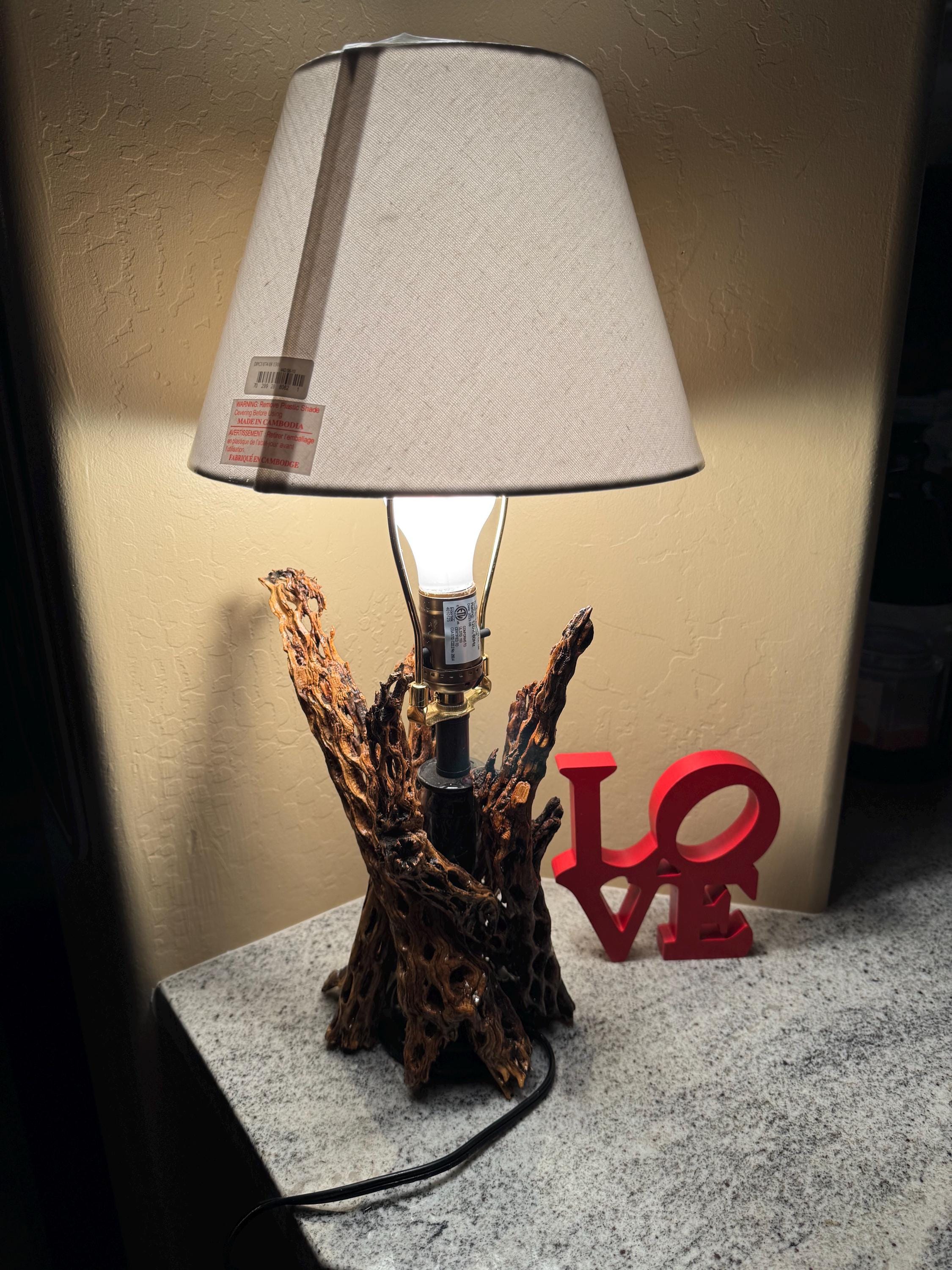 Hand-crafted Cholla Cactus Wood Lamp Fixture: Vintage Desert Decor