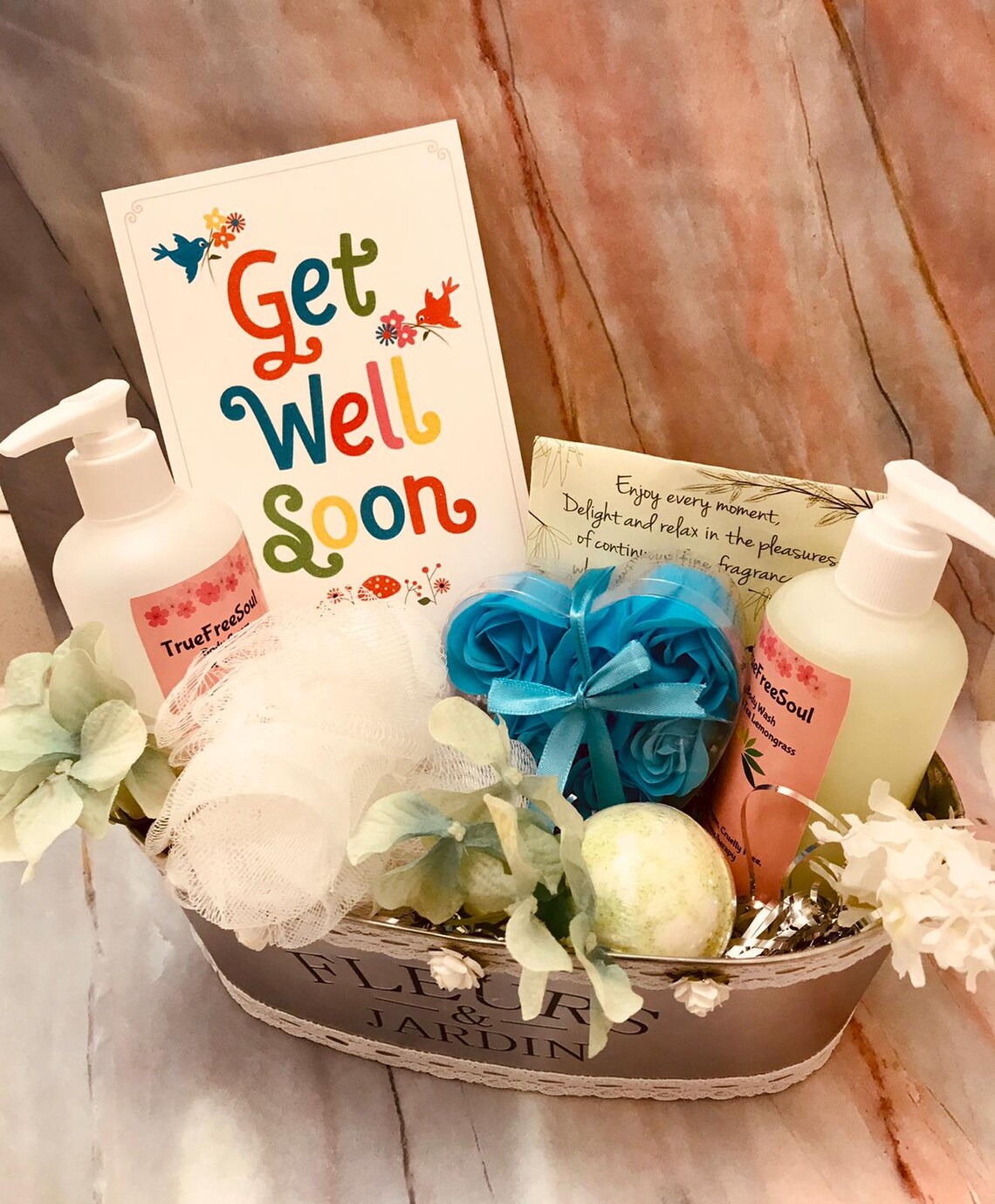 Get Well Soon Personalized Card Spa Gift Basket for Women Spa Etsy