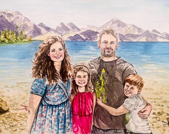 Custom Family Portrait, watercolour, painting from photos, anniversary gift,Personalised Watercolour Portrait