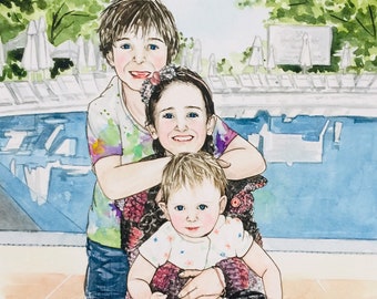 Hand-painted portraits, custom family portrait, painting from photos, watercolour portrait, commission portrait