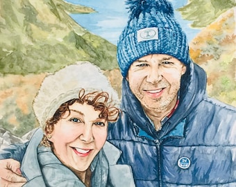 Custom portrait painting from photo hand painted with watercolour, personalised gift for Birthday, Wedding, Anniversary Original Art