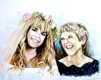 Watercolour Wedding Portrait, Painting from Photo, Wedding Illustration, Custom Wedding Gift, Watercolour Couple Portrait,Mother's Day Gift