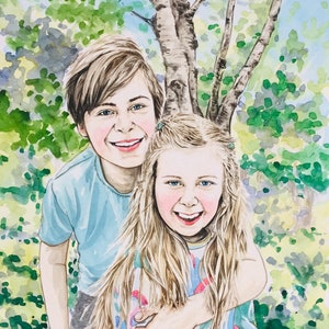 Hand-painted portraits, custom family portrait, painting from photos, watercolour portrait, commission portrait