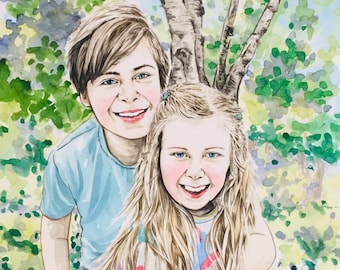 Hand-painted portraits, custom family portrait, painting from photos, watercolour portrait, commission portrait