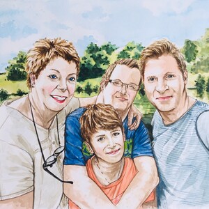 Ritratto di famiglia, acquerello, pittura da foto, regalo di anniversario, arte e oggetti da collezione, disegno e illustrazione