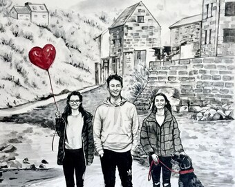 Custom Family Portrait, watercolour, painting from photos, anniversary gift,Personalised Watercolour Portrait