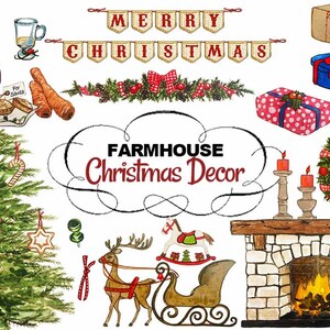 Christmas Clipart,watercolour,hand painting,digital clipart,clipart download,Christmas Tree,Farmhouse,Wreath,Christmas Decor,Santa