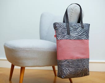 Large fabric and leather bag pink, fabric bag, shopper, design bag, shoulder bag, bag ladies, shoulder bag, series Delon with leather