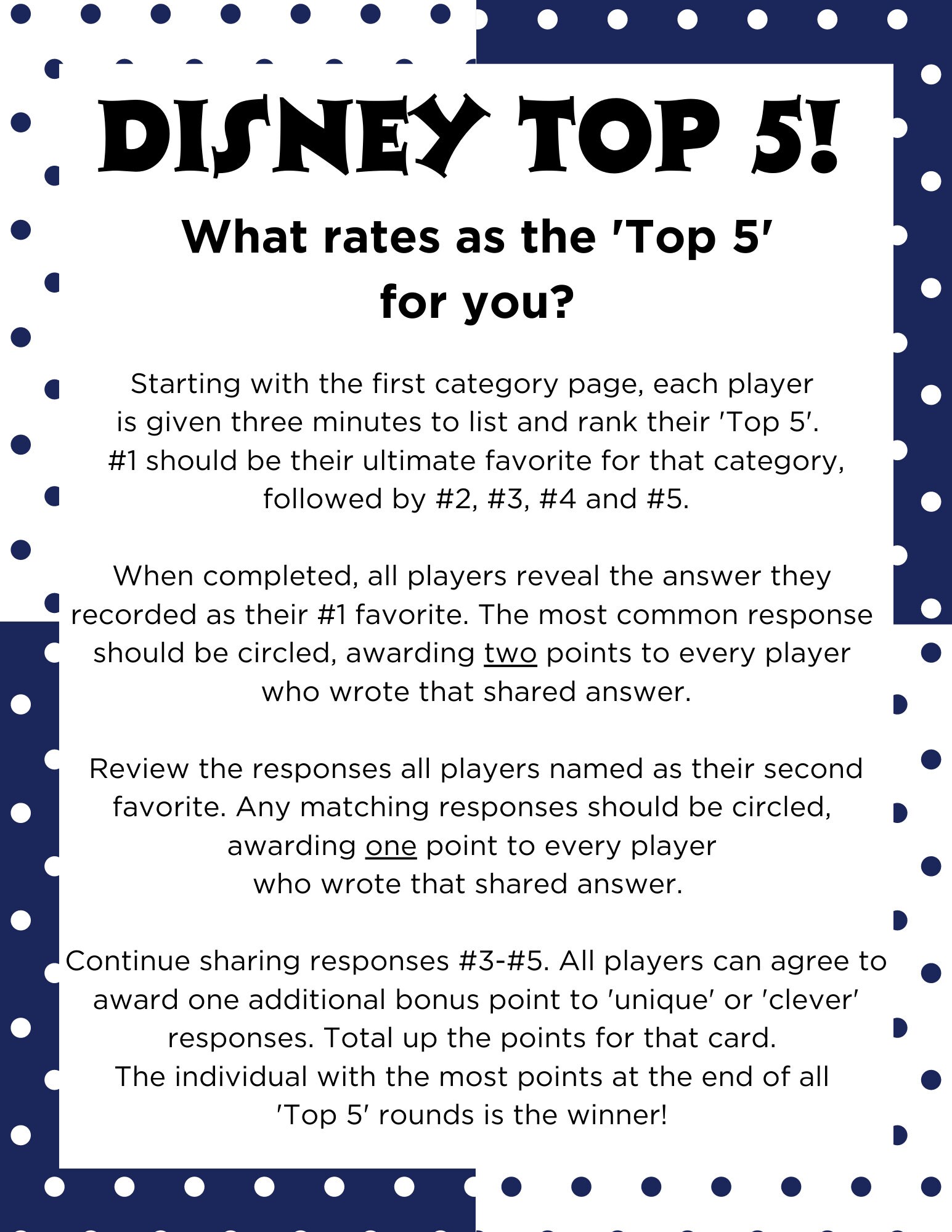 WDW Checklist Top 5 for Theme Parks PRINTABLE - Line Waiting Games ...