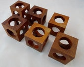 Vintage 1960s Mid Century Teak Wooden Square Napkin Rings -Table Setting - Napkin - Retro