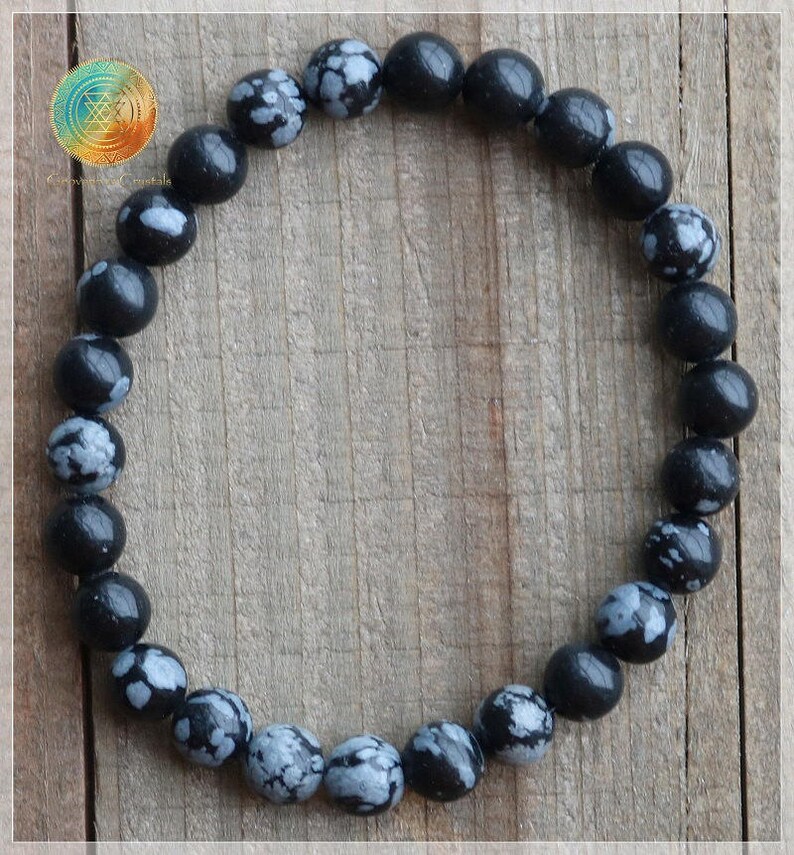 Stretch Bracelet Snowflake Obsidian Bracelet,6mm Genuine Obsidian Bead Bracelet,Unisex Bracelet Snowflake Obsidian gemstone Balance Stone
