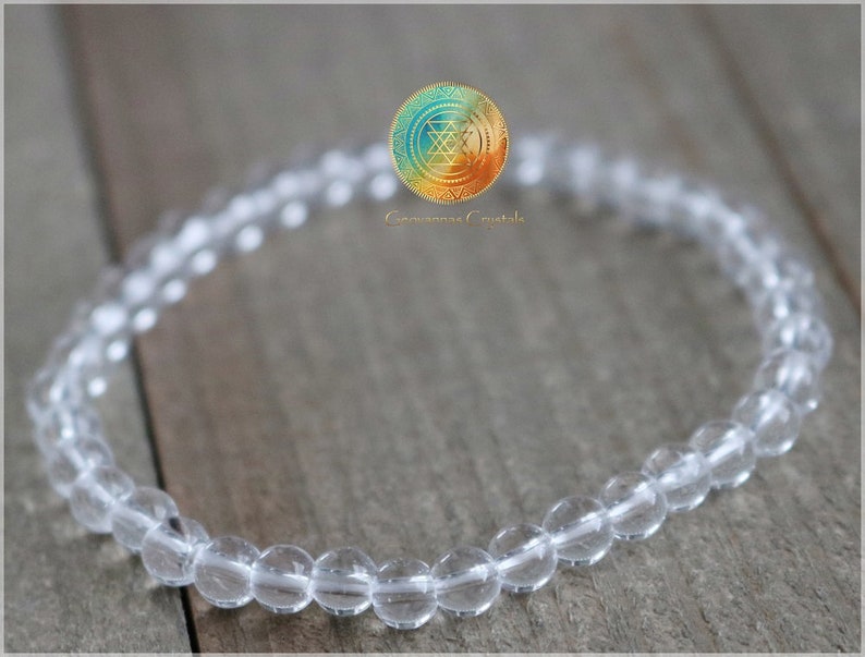 Beaded Gemstone Stretch Bracelet unisex Bracelet Reiki Infused Crystal Quartz Bracelet Mala 4mm Genuine Natural Clear quartz Bracelet