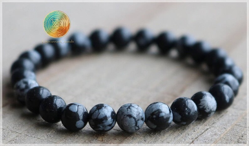 Stretch Bracelet Snowflake Obsidian Bracelet,6mm Genuine Obsidian Bead Bracelet,Unisex Bracelet Snowflake Obsidian gemstone Balance Stone