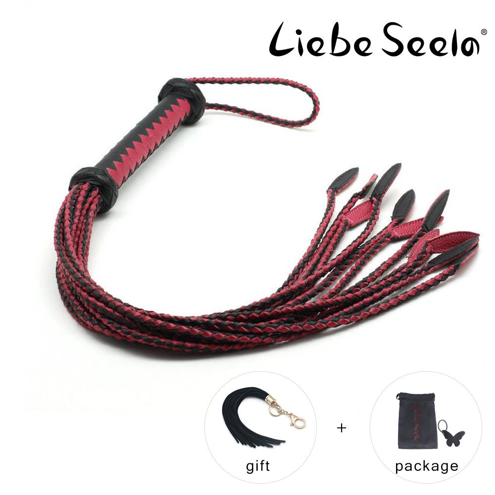 Genuine Cat-O-Nine Tails Cowhide Leather Flogger Pink & Black Whip Adult Play 