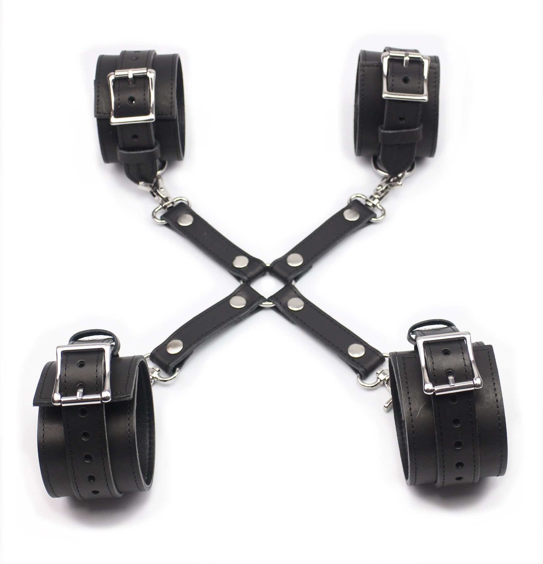 Beautiful Black Leather Bondage Set 4 Pieces Hogtie Handcuffs Etsy