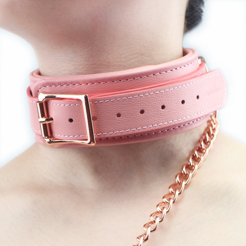 Special Pink Thick Leather Bondage Set Collar With Leash Etsy