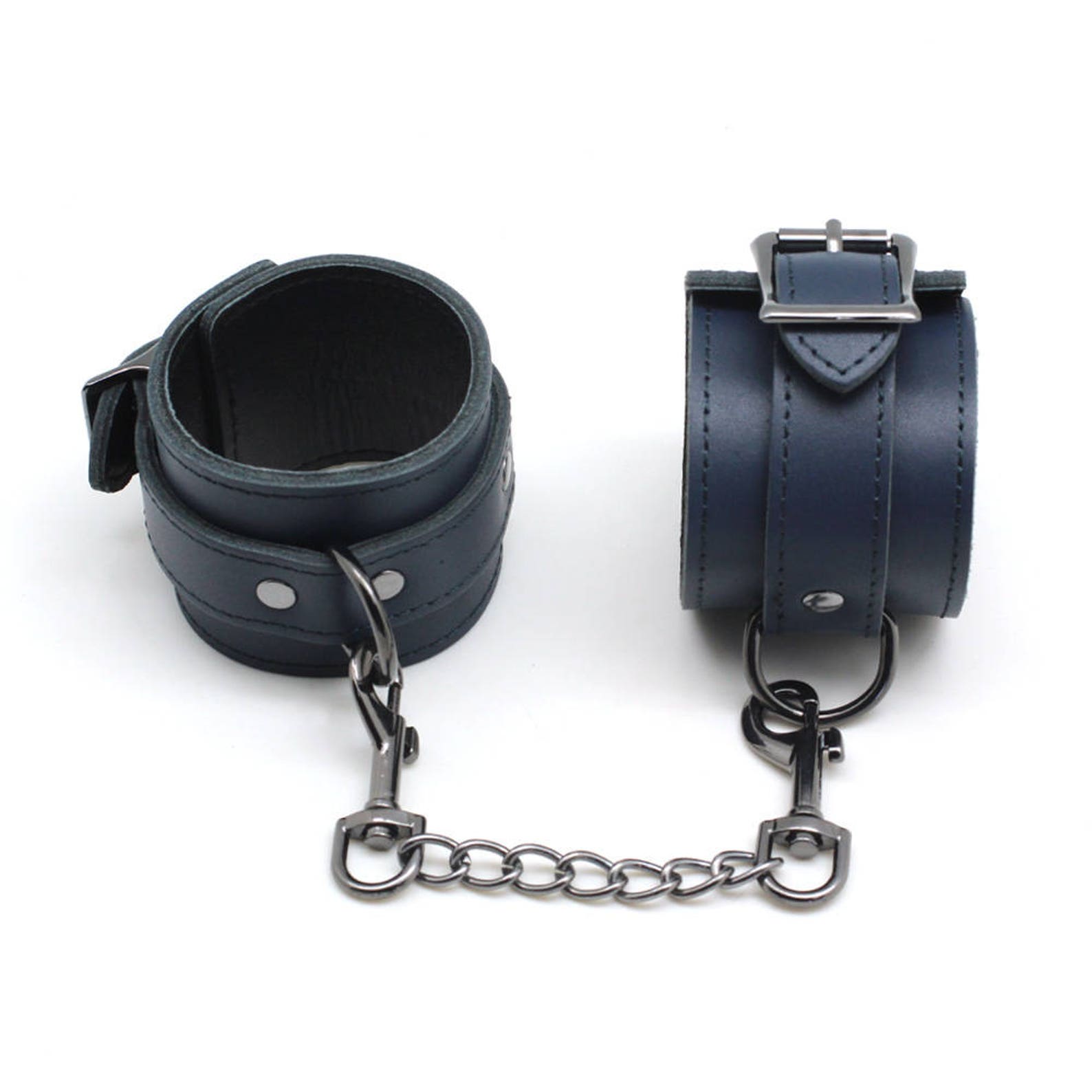 Leather Handcuffs BDSM Cuffsthick Leather Navy Blue Cuffs Etsy