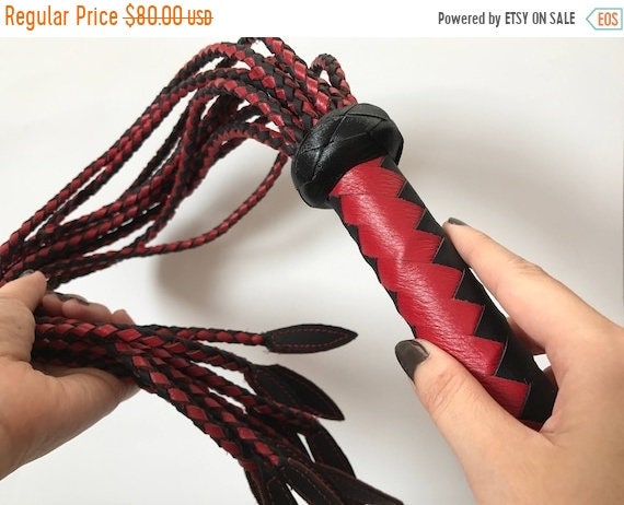 Red & Black Real Genuine Leather Braided Flogger Cat O Nine Tails 