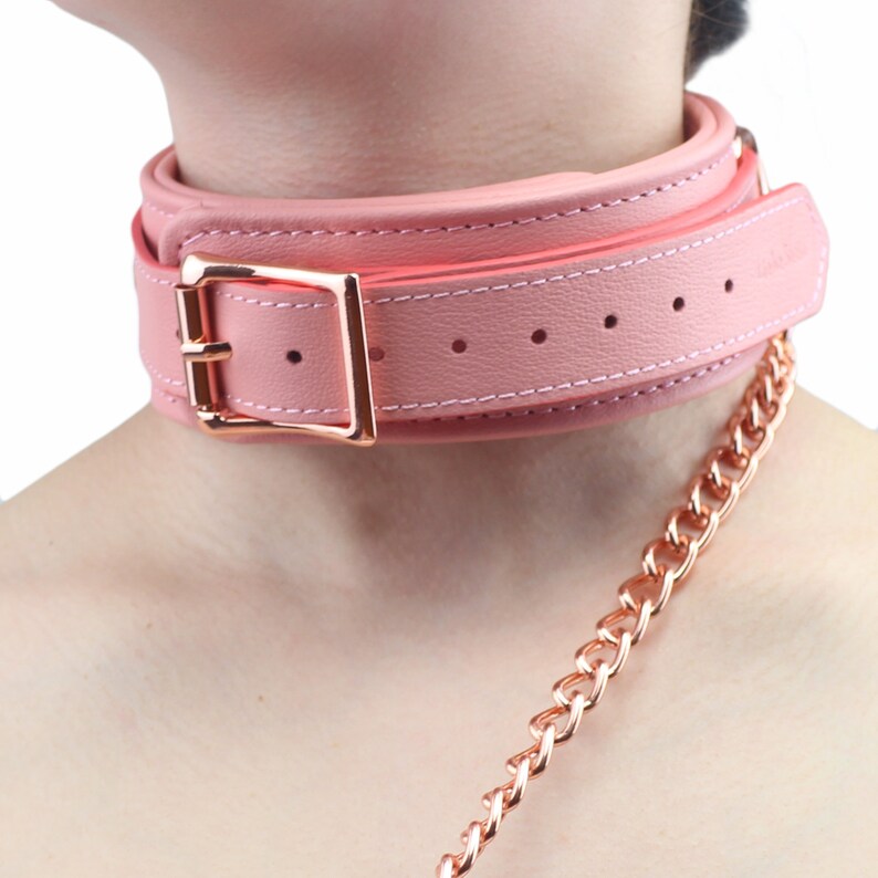 Special Pink Thick Leather Bondage Set Collar With Leash Etsy