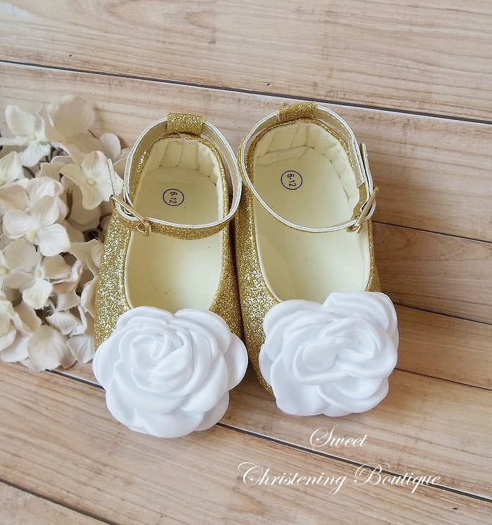 Gold Baby Shoes Gold Flower Girl Shoes White and Gold Baby Etsy