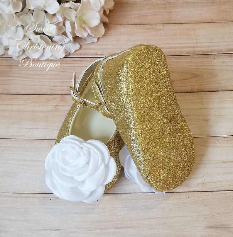 Gold Baby Shoes Gold Flower Girl Shoes White and Gold Baby Etsy