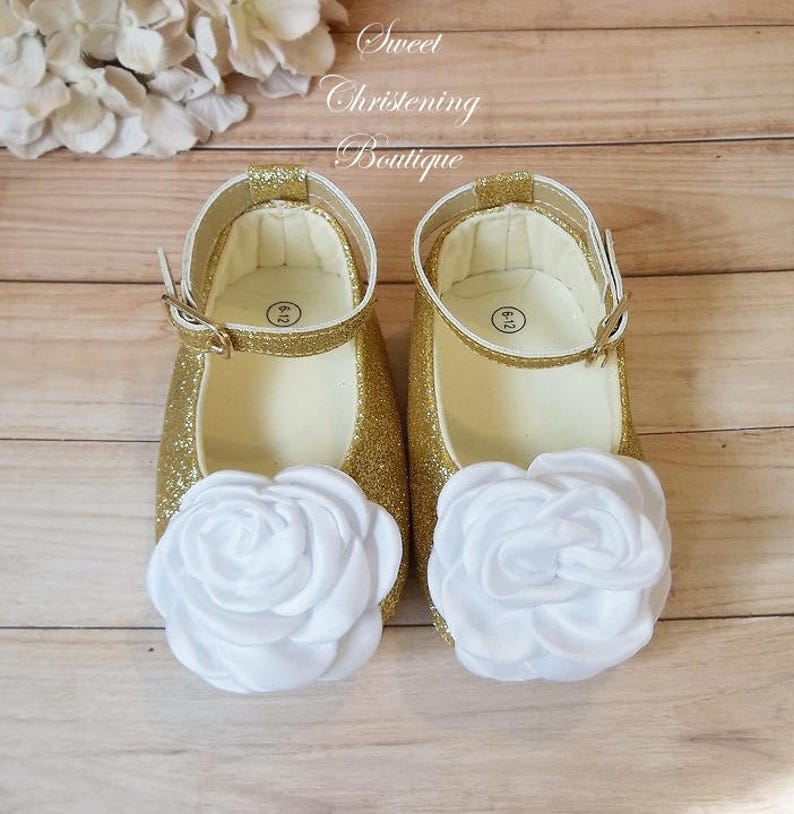 Gold Baby Shoes Gold Flower Girl Shoes White and Gold Baby Etsy