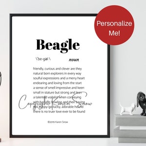 Beagle Wall Art, Custom Dog Breed Print, Personalized Beagle Gift, Dog Mom Decor, Beagle Pet Loss Memorial, Pet Sympathy Gift, Poem, Beagle