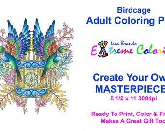 Birdcage Color By Numbers Coloring Page Printable Instant Download Lisa Brando Extreme How To In Adult Books