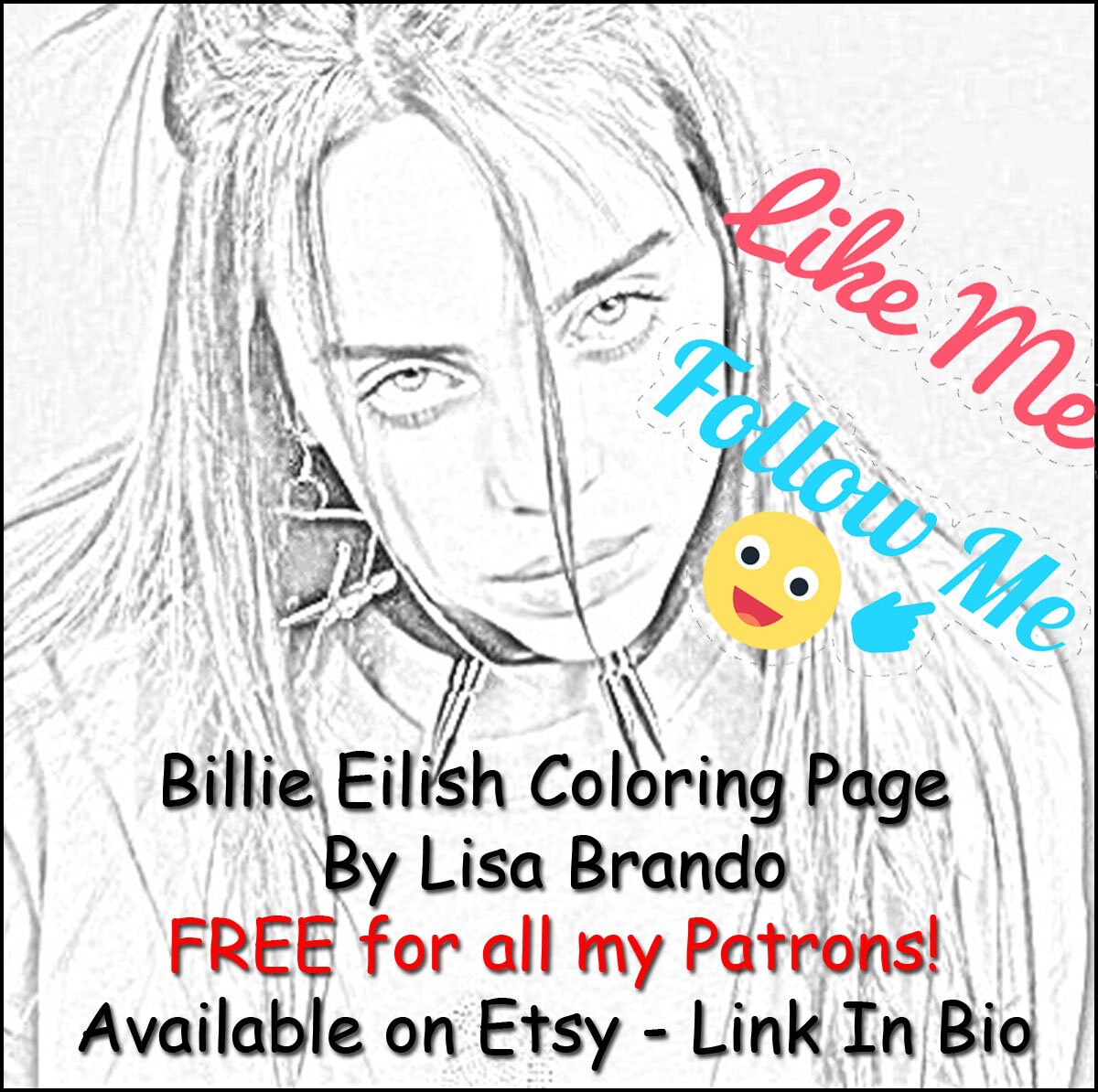 Download Billie Eilish Coloring Page Fan Art Color Billie Eilish Etsy