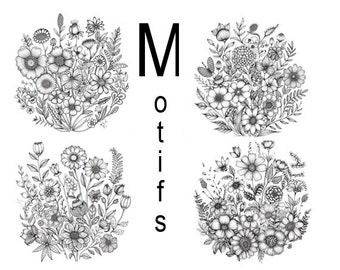 4 Floral Motifs To Color - Coloring Page