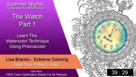 how to color the watch from hannah karlzons summer nights coloring book  with lisa brando live youtube real time tutorial lisa brando