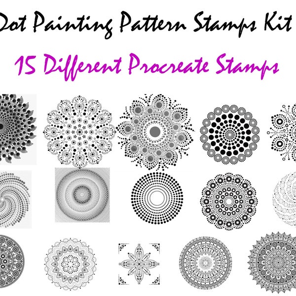 Huge Dot Painting Pattern Template Stamp Kit - 15 Different Patterns For Rock Painting Dot Painting Mandala Templates Procreate Digital Art