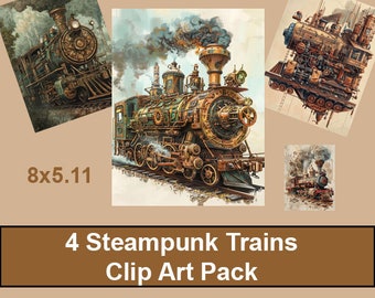 Steampunk Trains Clip Art Pack