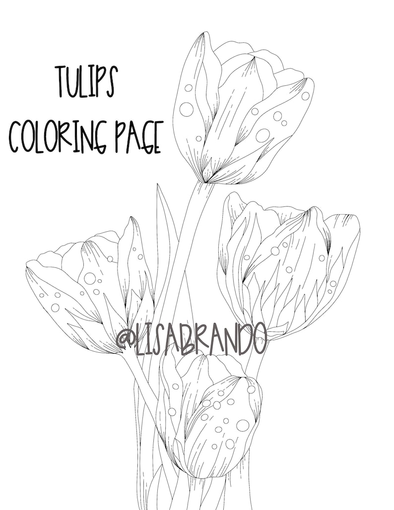 Download Four Tulips Coloring Page by Lisa Brando Instant Download ...