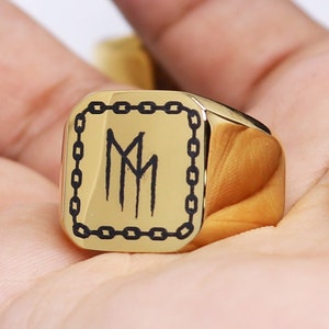 Custom Logo Laser Engraved Signet Ring Gold Silver Black image 1