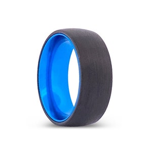 Blue Tungsten Ring | Men&#39;s Wedding Band | Black Tungsten Ring | Tungsten Band | Personalized Engraving | Rings for Men | Gift for Him